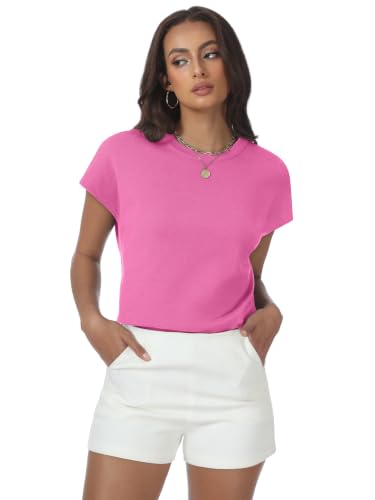 Image of Womens Tops Summer Sweaters Short Sleeve Shirts Dressy Casual Basic Casual Cap Sleeve Tops Beach Vacation Clothes