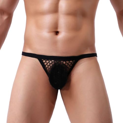 PARUPRUP Hombre Sexy Rejilla Tanga Cintura Baja String Transparente Malla Bragas Transpirable Bikini Thong T-Back Hipster Slip (FR/ES, Letras, S, Regular, Regular, Negro)