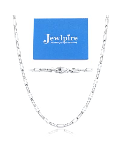 Jewlpire 925 Sterling Silver Paperclip Chain Necklace for Women 2.5mm Silver Chain for Women Shiny & Sturdy Womens Chain Necklaces 18 Inch