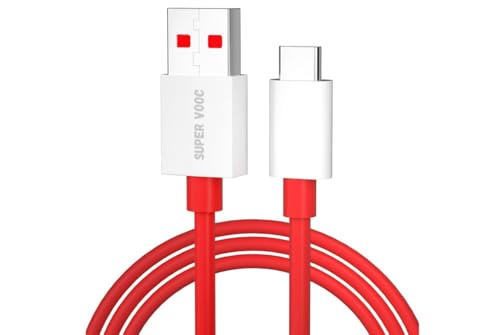 Image of OnePlu-s Compatible Warp /Dash Charge USB Type-C Cable | Fast Charging Cable for OnePlu-s 11, 10 Pro, 9R, 8T, 7T (1m /100cm, Red & White)