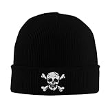 Vxchkerm Skeleton Beanie Hats for Men Women, Funny Halloween Knitted Cuffed Crossbones Cap, Warm Soft Stretchy Embroidered Skull Beanies Winter Hat Black