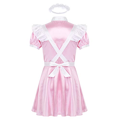 Yartina Men's Silky Satin French Maid Dress Sissy Crossdressing Lingerie Nightwear Pajamas2