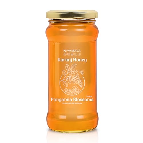 Image of NIYAMAYA Karanj Honey Raw Natural Pure Unprocessed Lab Tested Unpasteurized Unheated 500gm Unblended Nectar from Karanj Flowers, monofloral, No Additives