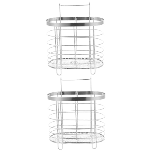 Unomor 2pcs Stainless Steel Chopsticks Holder Cutlery Organizer Chopsticks Storage Basket Hanging Chopstick Holder Cutlery Draining Holder Double-grid Chopstick Organizer Flatware Silver