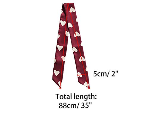 Allegra K Women Skinny Ribbon Neckerchief Heart Pattern Narrow Hair Wrist Scarf Headband Handbag Handle Wrap3