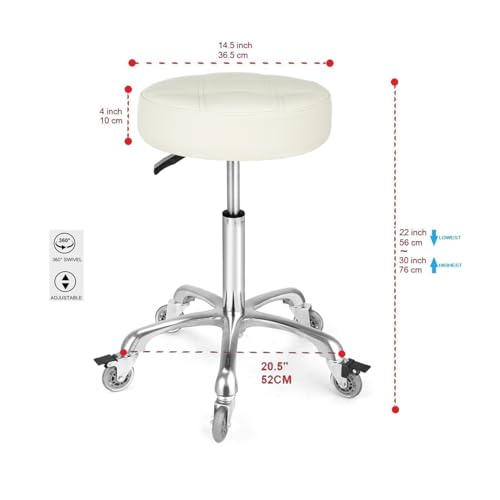 Image of Adjustable Heavy Duty Stool - Rolling Stools with Locking Caster Wheels - Swivel Stools Backless Chair for Home Kitchen Office Shop Tattoo Lash Tech Pedicure(Off White, Height 22 to 30 in)