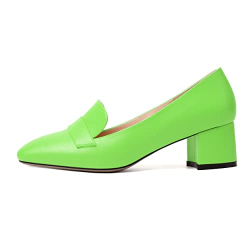 Image of MODENCOCO Womens Square Toe Slip On Comfortable Casual Matte Work Chunky Low Heel Loafers Shoes 2 Inch