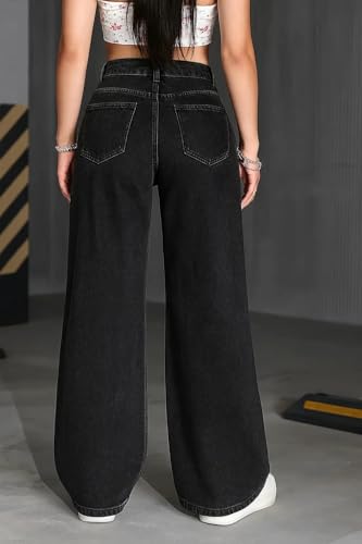Image of Women's Black High Waist Denim Jeans | Straight, Relaxed, Wide Leg & Baggy Fit | High Rise Loose Oversized Denim Pants for Women | Comfortable Casual Everyday Wear | Oversized Woman baggys