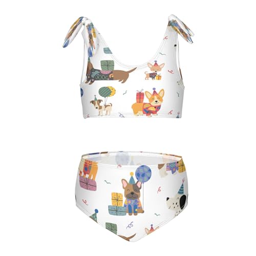 Image of QUGRL Funny Dogs Gifts Girls Swimsuit Bikini Set Cute Kids Bathing Suits for Girls 2 Piece Bowknot Swimwear Tankini Hawaiian 7-8 Years