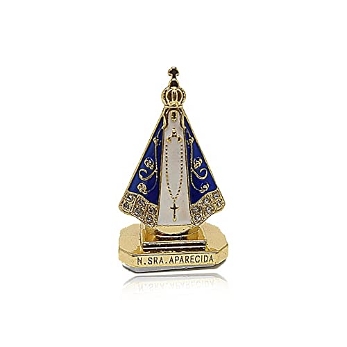 Miniatura Imagem Nossa Senhora Aparecida Para Painel de Carro Metal Dourada Com Strass Autocolante 5