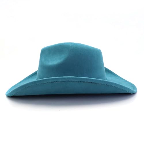 Image of Western Cowboy Hat for Women Men Wide Brim Cowboy Hat for Women with Woven Buckle Belt Suede Classic Fedora Hats