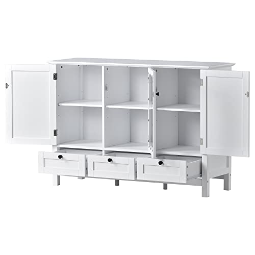 Quarte Modern Storage Cabinet, 44.9'' Console Table W/ 2 Doors, 3 Drawers And Adjustable Shelves, Buffet Sideboard For Kitchen Dining Room Hallway (White-02) #TOP3