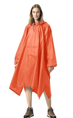 YAHMIA Regenponcho Lang Damen Wasserdicht Regenmantel Regenjacke Unisex mit Kapuze für Erwachsene Herren, Orange