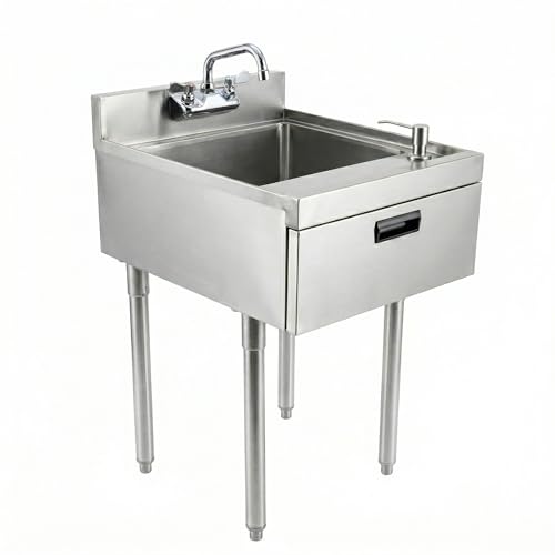 Image of 22.5 in. x 18 in. Stainless Steel Underbar Hand Sink with Soap and Towel Dispensers, 14 in. x 16 in. Bowl, Faucet, and Drain Basket