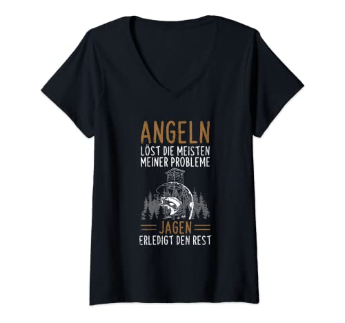Femme Chasseur Angler Jagd Angel T-Shirt avec Col en V