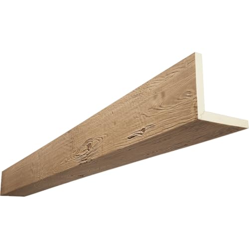 Timberthane Knotty Pine Faux Wood Beam, 2-Sided (L-Beam), 4"W x 12"H x 96"L, Buttercream Finish