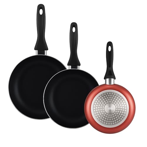 WELL HOME MOBILIARIO & DECORACIÓN Set 3 Sartenes 16/20/24 aluminio prensado, antiadherente, APTAS para inducción, Cobre metalizado