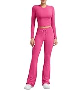YEOREO Two Piece Sets for Women Long Sleeve Tops Lounge Set Drawstring Wide Leg Pants Ava Matching