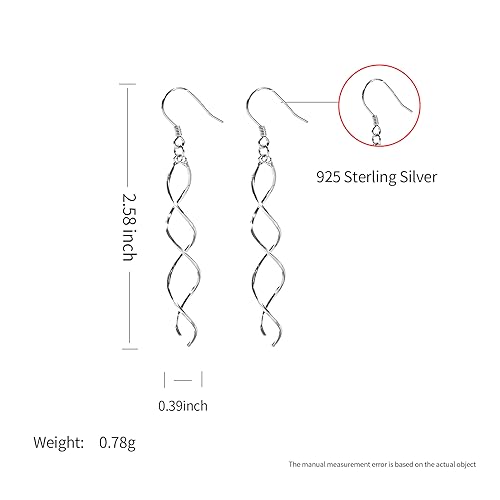 Sterling Silver Spiral Long Wire Earrings, Handmade Twisted Linear Hypoallergenic Dangle Drop Earrings, Gift for Women3