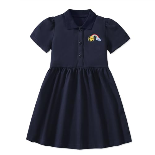 Image of HILEELANG Girls Polo Dress Cotton Short Sleeve Summer Casual School Uniform Dress for Toddler Little Girls 2-8 Years