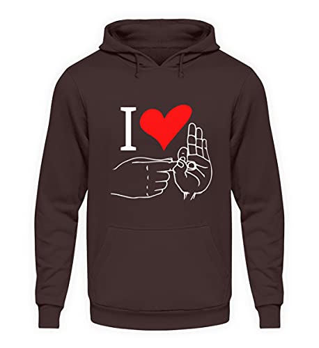 Pull à capuche I Love Sex avec lettrage soigné et coton majoritaire marron taille XL