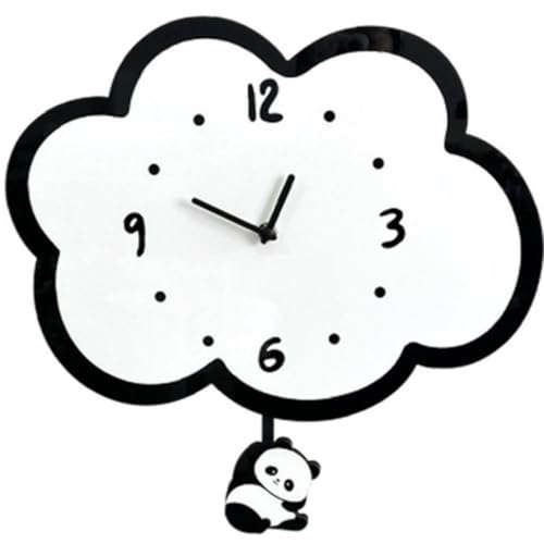 壁掛け時計 振り子 サイレント 漫画 クラウド リトルパンダ 電波時計 アナログ スタンダード インテリア かわいい 装飾 子供 部屋用