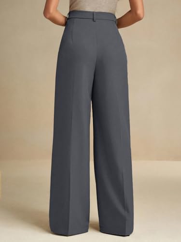 Image of KOTTY Women's High Waist Solid Color Hook and Bar Wide Leg Trousers Loose Comfort Trouser with Pockets