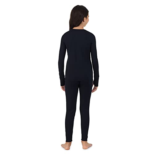 Cuddl Duds Girls Heavyweight Fleece Lined 2 Piece Thermal Underwear Set – Long Sleeve Shirt & Leggings Base Layer for Cold Weather – Winter Clothing Long Johns Lounge Sets for Kids, Black, L - Thumbnail 2