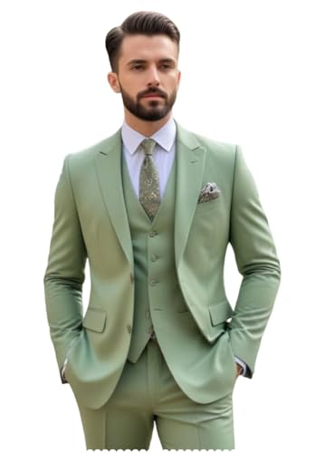 Mens 3-Piece Suit 2 Button Slim Fit Grooms Tuxedo Formal Jacket Vest Pants Set Wedding