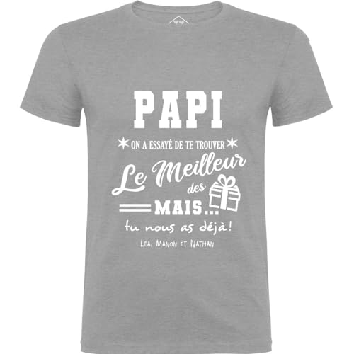 T-Shirt Homme Papi le meilleur cadeau grand-père original en coton gris