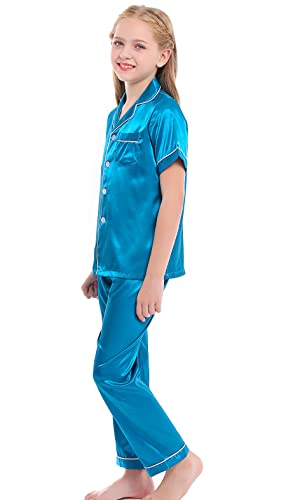 Image of Kids Satin Short-Top and Long-Pants 2-Pieces Pajamas Sleepwears Set