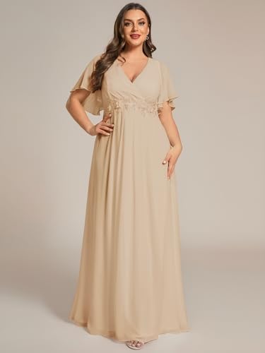 Image of Ever-Pretty Short Sleeves V Neck Plus Size Formal Dresses for Curvy Women Chiffon Mother of The Bride Dress Evening Gowns