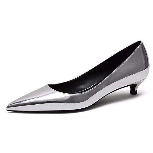 Women's Patent Leather Slip On Pointed Toe Ultra Low Kitten Heel Basic Dress Pumps Shoes