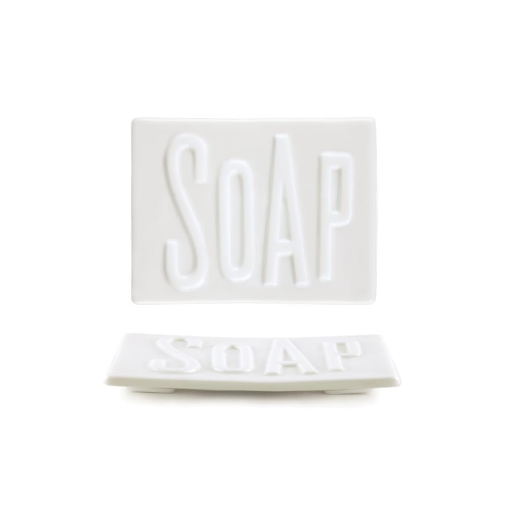 East of India White Porcelain Soap Bar Stand Dish Bathroom Decoration