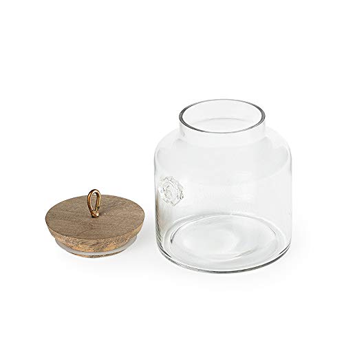 Ellementry, Madin, Glass Jar With Wooden Lid, Measures 5 Inch Length x 5 Inch Width x 7 Inch Height, Clear