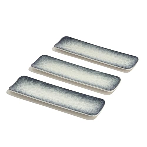 Image of Beyond Homes Ceramic Serving Tray Set of 3 | 12 Inch Rectangular Serving Plates | Premium Ceramic Platters for Sushi Dimsum Momos Snacks Starters & Appetizers | Microwave & Dishwasher Safe, Grey