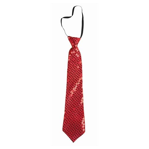 P'TIT CLOWN - 60244 - Cravate Sequins avec Élastique Brillante - Glitter Tie - Accessoire de Déguisement - Parfait pour Carnaval, Soirées Costumées, Fêtes à Thèmes, Nouvel An - Adulte - Rouge