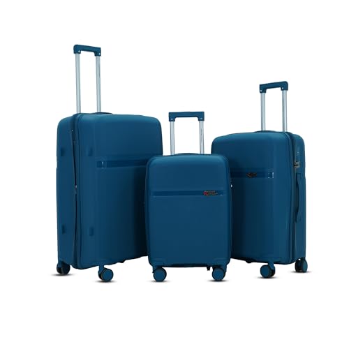 Image of AMERICAN TRAVELLER Touris Fly Trolley Luggage Bags | Polypropylene Set of 3 Lightweight Large Expandable Hardshell Suitcase Travel Bag with 8 Disc Wheels & TSA Type Lock (1, Blue)