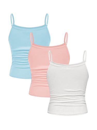 Image of SOLY HUX Girl's Tank Tops 3 Packs Cute Ruched Spaghetti Strap Camisole Slim Fit Undershirts