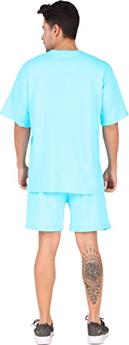 Image of London Hills Cotton Blend Casual Round Neck Co-ord Set for Men's Half Sleeve Oversized T-Shirt and Shorts, Printed Casual Sleepwear & Loungewear Nightdress Night Suits Set