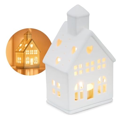 COM-FOUR® Casa de Luz de Té de Porcelana - Casa de Porcelana Mate con Base de Vela de Té - Casa de Luz - Decoración Elegante de la Habitación en Forma de Casa (Blanco - 17cm)