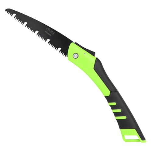 Image of Deli DL6006 7 inch Folding Saw with 170mm Steel Blade ABS Handle 3-Sided Grinding Teeth Secure Lock Handsaw for Pruning Gardening Camping Wood Cutting Tree Branch (Pack of 1, Green Black)