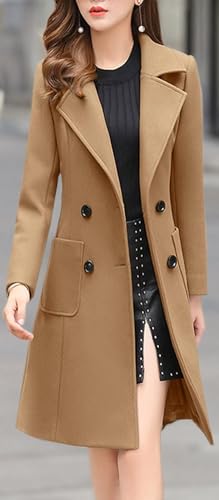 Image of chouyatou Women Elegant Notched Collar Double Breasted Wool Blend Over Coat