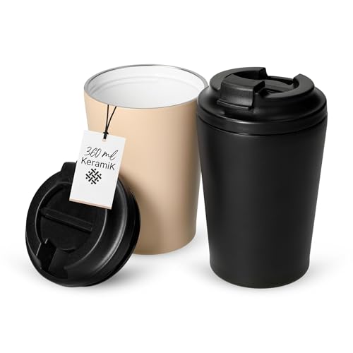 Kaffeebecher to go 'Ceramico' 360 ml - Edelstahl außen Keramik innen...