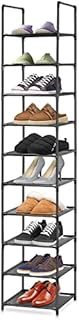 Perome Small Shoe Rack 10 Tiers, Shoe Storage Shelf for 10 Pairs of Shoes, Slim Tall Shoe Organiser, Space Saving Shoe Tower Stand for Hallway, Entryway, Cloakroom (Black)