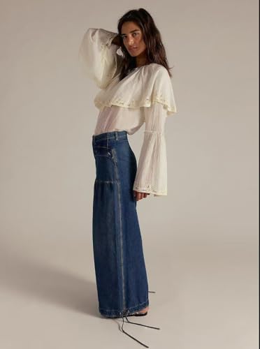Womens Lotus Tube Jeans - Casual Loose Wide Leg Ruffle Pleated Jeans Baggy Barrel Denim Pants3