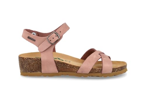 BioNatura 12 Fregene Imb. Nabuk - Sandalias de mujer con plantilla anatómica elevada, Rosa Polvo, 38 EU