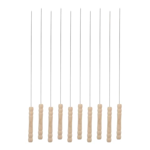 DIYEAH Spiedini in Acciaio Inox Con Manico in Legno 10 Pezzi Per Barbecue All'aperto, Forchette Da Spiedo Per Carne e Verdure, Utensili Per Grigliate Famigliari