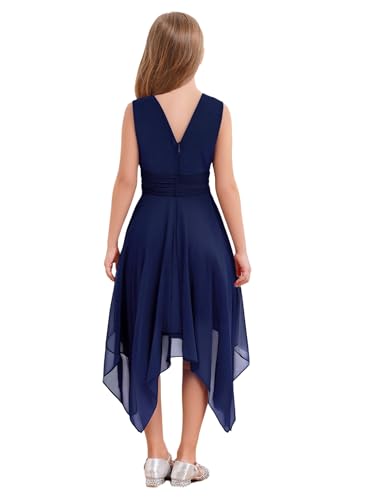 Hularka Kids Girls High-Low Chiffon Princess Birthday Party Dress Sleeveless V Neck Wedding Bridesmaid Dress2