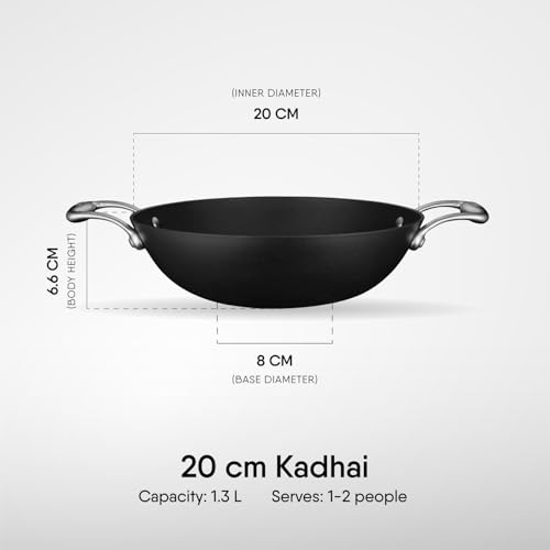 Stahl Blacksmith Hybrid Enamelled Cast Iron Kadhai, 1.3 L, 20 cm, Rust Proof Kadai for Cooking, Light Weight Cast Iron, Induction & Gas Stove Compatible